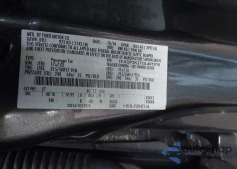 2016 Ford Focus Se from USA, damaged, VIN 1FADP3K27GL401010